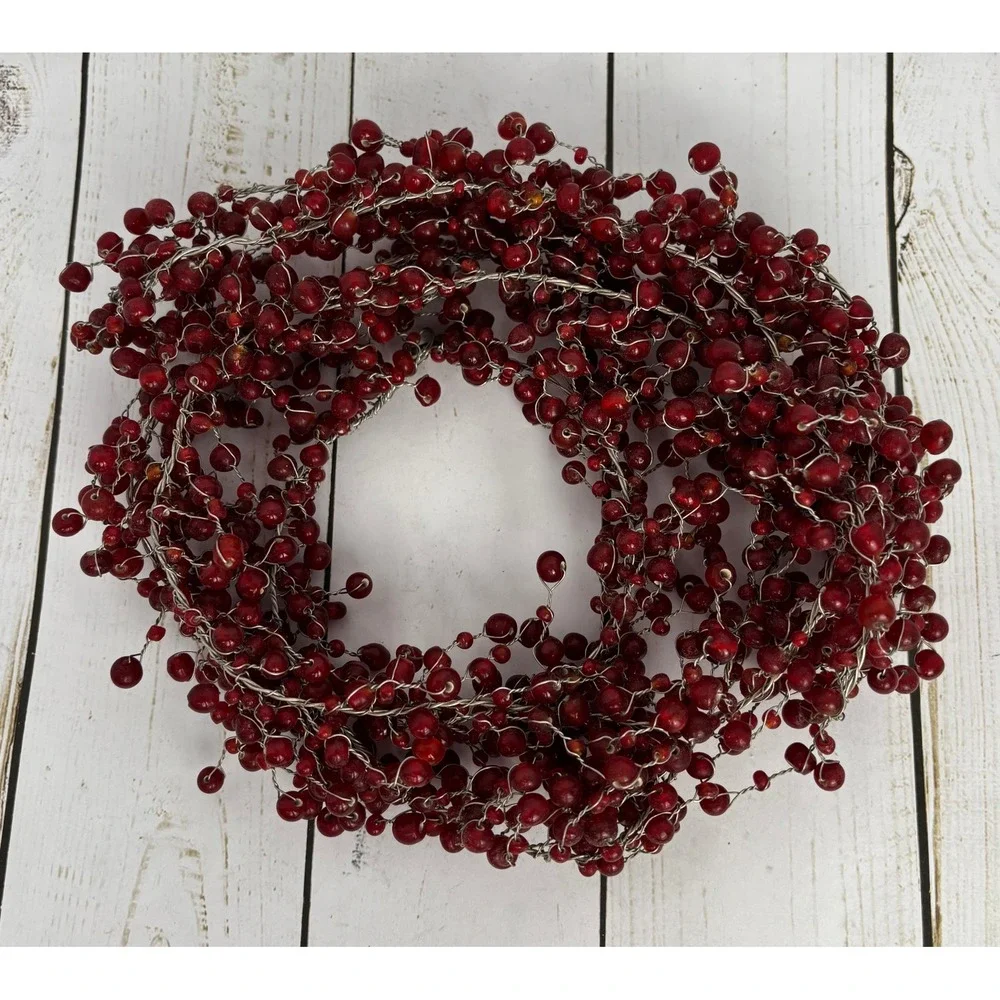 Vintage Red Berry Glass Bead & Wire Garland 74